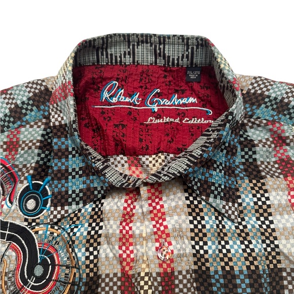 Robert Graham Limited Edition Plaid Shirt 2XL Embroidered 100% Silk Flip Cuff - Picture 8 of 16
